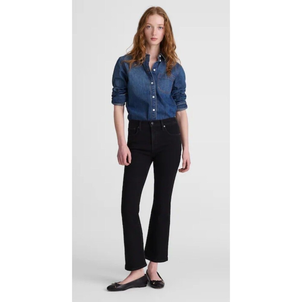 Madewell Stretch Flare Crop Jeans 26S Black High Rise NWT Comfort Denim Short